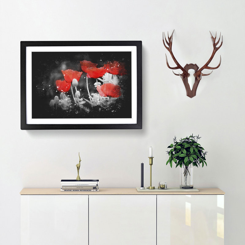 Red Poppy Field - Picture Frame Graphic Art Print, 24cm H x 33cm W x 2cm D, Black Framed
