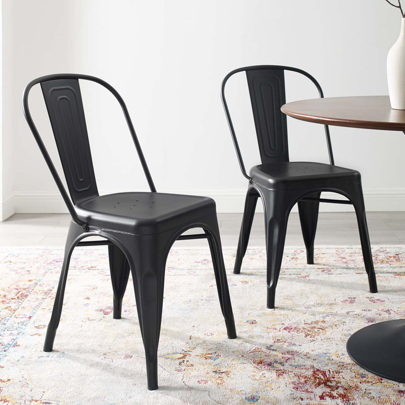 Black Metal Slat Back Bistro Side Chair Set