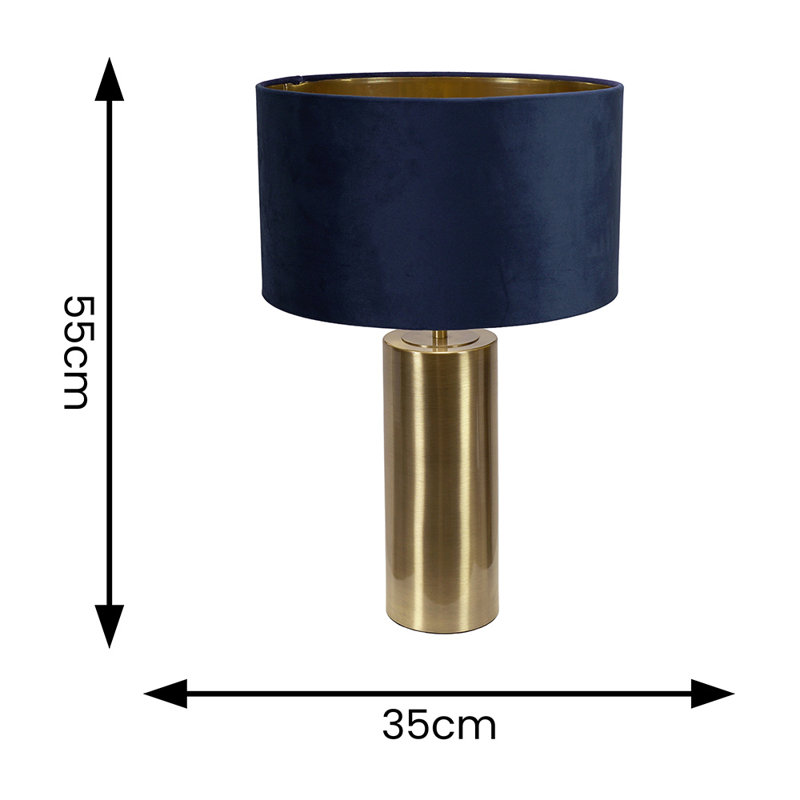 Aidana Touch Table Lamp with Velvet with Inner Lamp Shade, No, Gold Base/Blue/Gold Shade