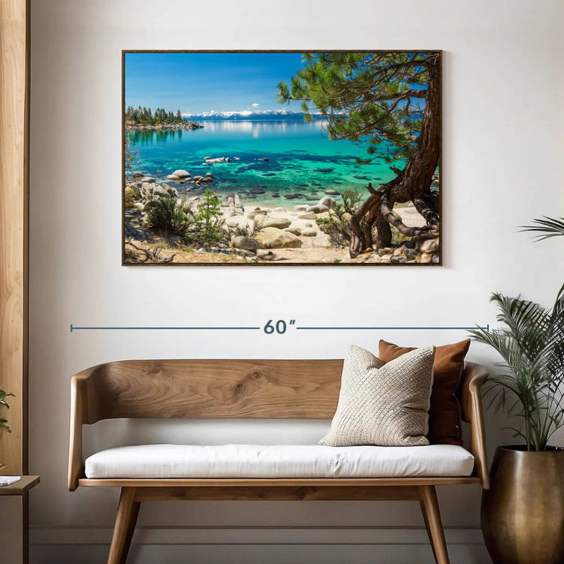 Turquoise, lac Tahoe, 46 po x 31 po, Cadre flottant noyer