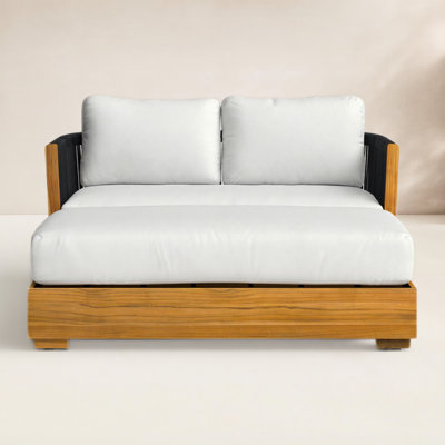 Aniston 59" Teak Outdoor Loveseat and Ottoman with Sunbrella Cushions 