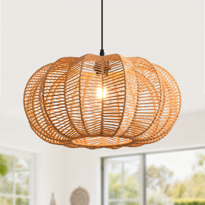 Paper Rope Pendant Light, Natural Rope Shade, Iron Frame, Adjustable Height, E27 Socket, 50 Cm Diameter, For Boho Living Room Dining Area (Bulb Not Included)