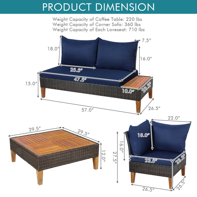 Acacia 5 - Person Patio Conversation Set, Navy Blue