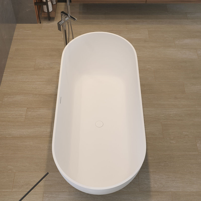 59" x 30" Freestanding Soaking Solid Surface Bathtub with Drain