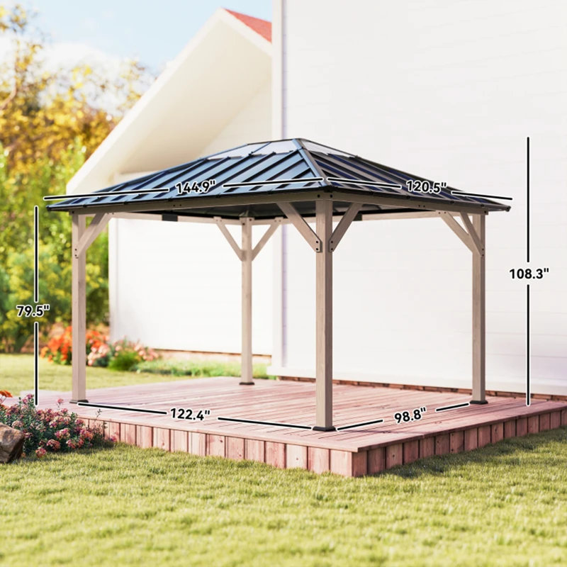 Pavillon de jardin extérieur spacieux, pavillon de jardin à toit rigide