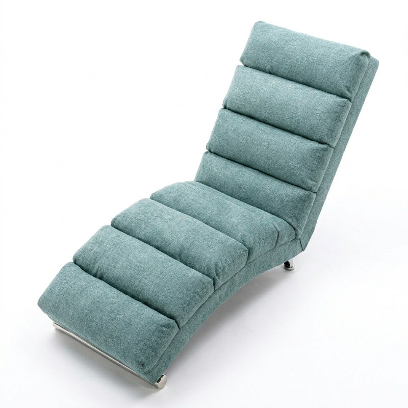 Jameer Upholstered Chaise Lounge, Teal Linen