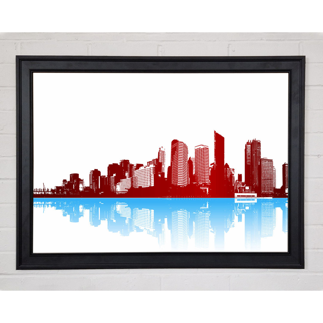 Rotes New York in blauen Reflektionen Gerahmter Druck