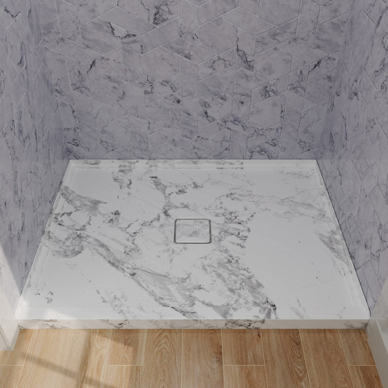 Bac de douche rectangulaire 48 po x 36 po en acrylique blanc avec plateau de centre imperméable résistant à l'usure pour le remodelage de salle de bain