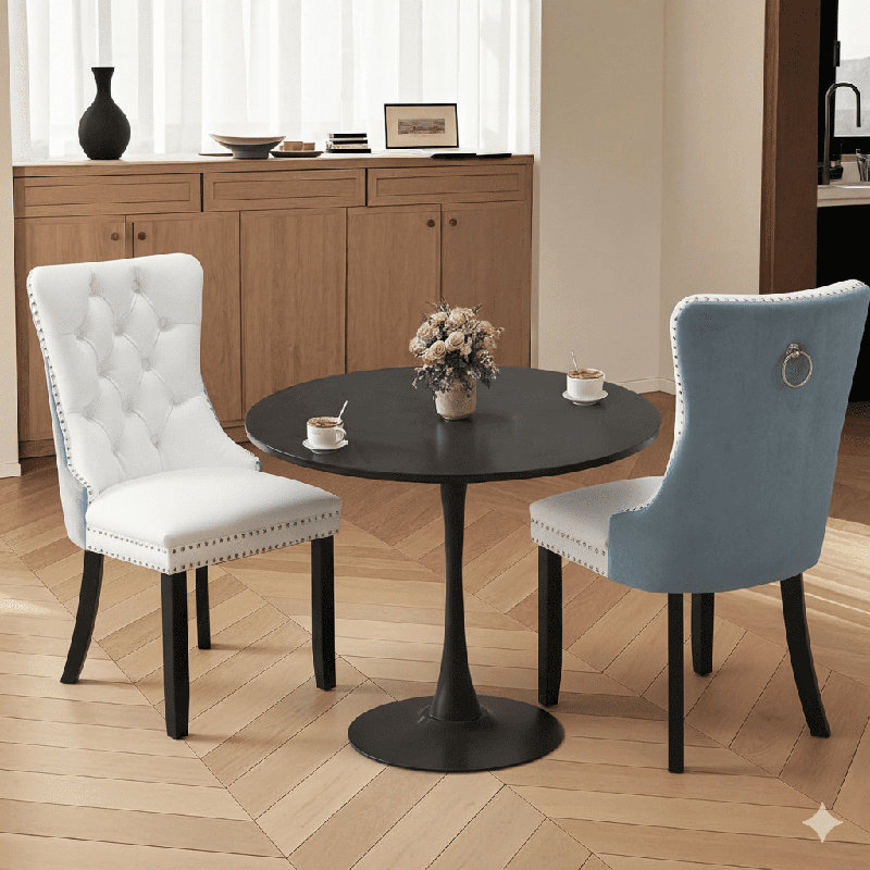 Round Dining Table Sets with 2 chairs, Black, White/Blue/Black