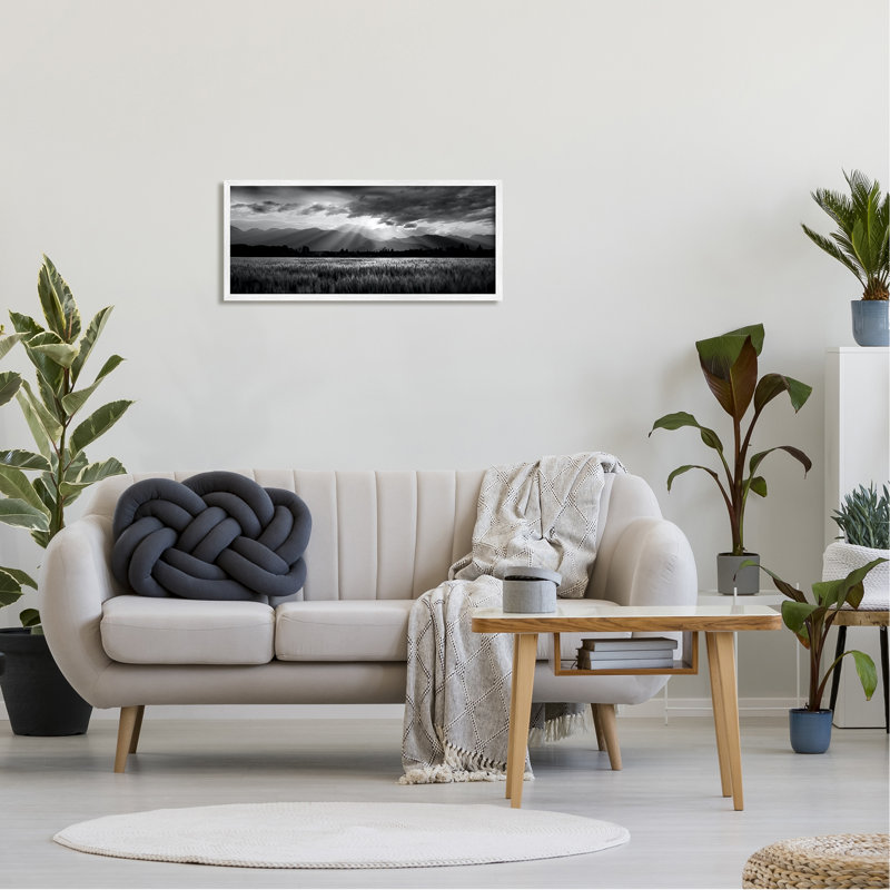 «Sun Rays Field Landscape» encadré sur bois par Steve Toole, Giclée encadrée blanc bord de mer, H 13 po x l 30 po x P 1,5 po