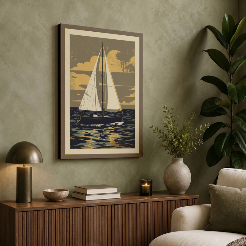 Sailboat in Motion Coastal - Wrapped Canvas, 30x20 - 76.2 x 50.8 cm, White Border
