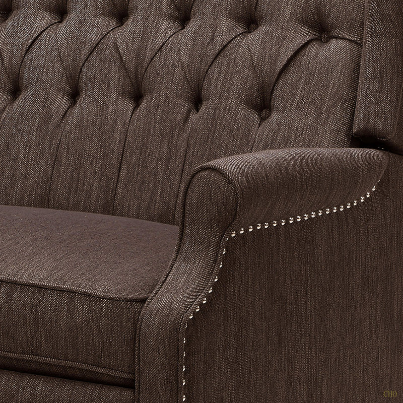 Push Back Recliner Chair Fabric Lounge Armchair Pushback Recliner With Rivet Decoration Wingback Single Sofa Chair With Padded Seat For Living Room, Bedroom 33.25D X 37.75W X 42.5H In