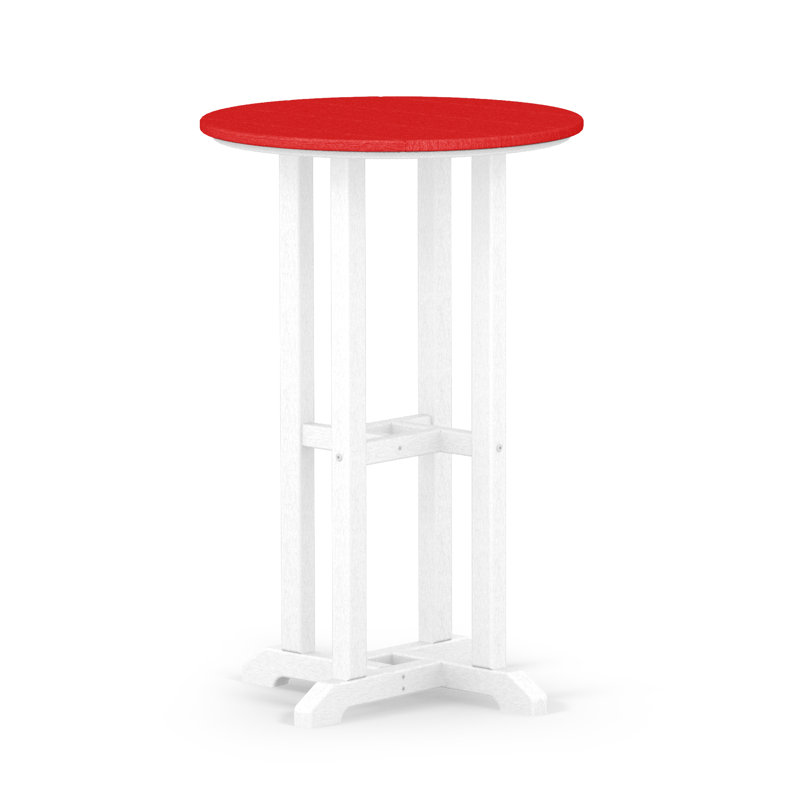 POLYWOOD Tables Round Dining Table, White & Sunset Red, 42" H x 24" W x 24" L