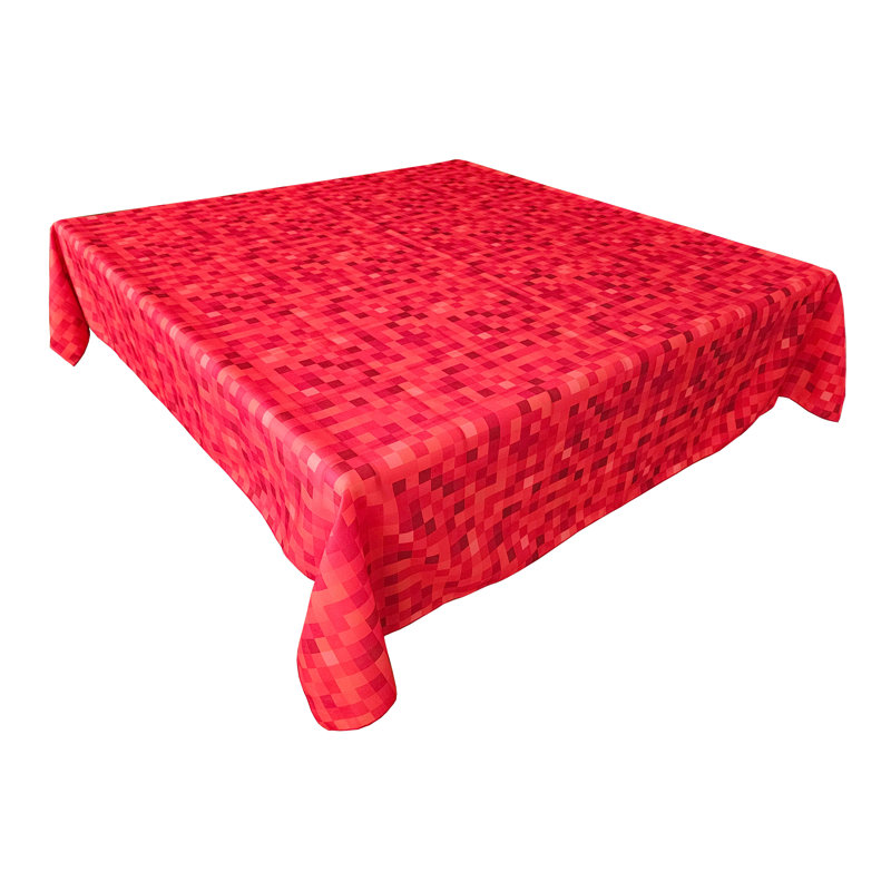 Poplin Printed Squares Pixelated Polyester Tablecloth, 120" L x 58" W, Red