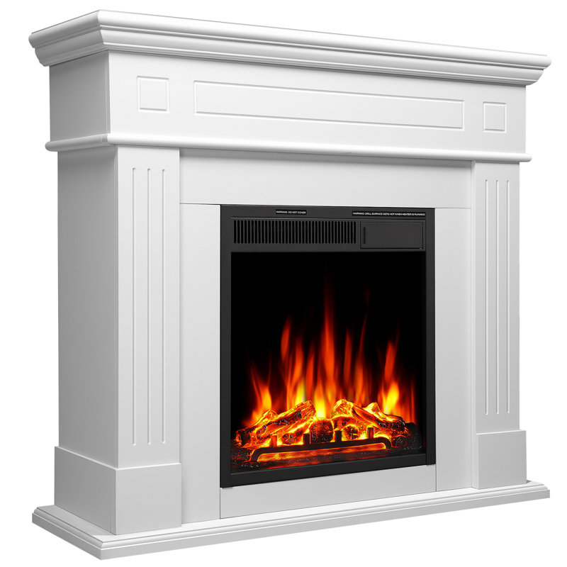 Tarijah 43" 1500W Electric Fireplace Mantel W/ Realistic LED Log Heater,Remote Control, Pearl White