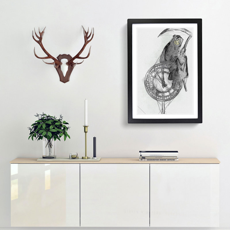 Abstract Grin Reaper by Banksy - Picture Frame Graphic Art Print, 36cm H x 27cm W x 2cm D, Black Framed