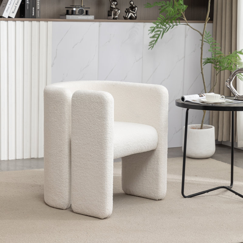 Jaimyn 24" Wide Upholstered Barrel Accent Chair, White Teddy