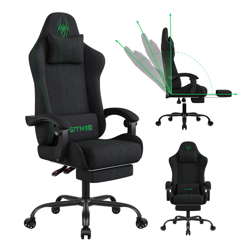 Gaming Chair Breathable Fabric Computer Chair Comfortable Office Chair Game Chair with Headrest and Lumbar Support,Ergonomic Video Game Chairs for Adults,360°-Swivel Seat