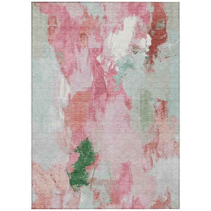Machine Washable Indoor/Outdoor Xhevrie Blush Rug, Rectangle 3' x 5'