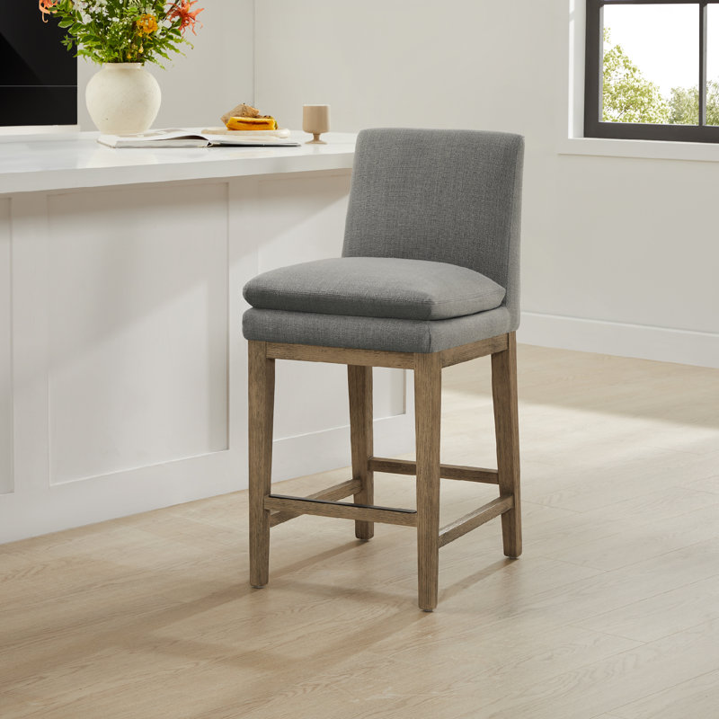 Tabouret de comptoir rembourré Bethea, Lin performance Effie Flint, Gris délavé