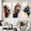 "Bouquet de lis bleu et bourgogne" - 3 pièces sur toile-1758577872-1758577874
