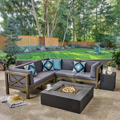 5 Piece Sectional Seating Group with Cushions by Beachcrest Home