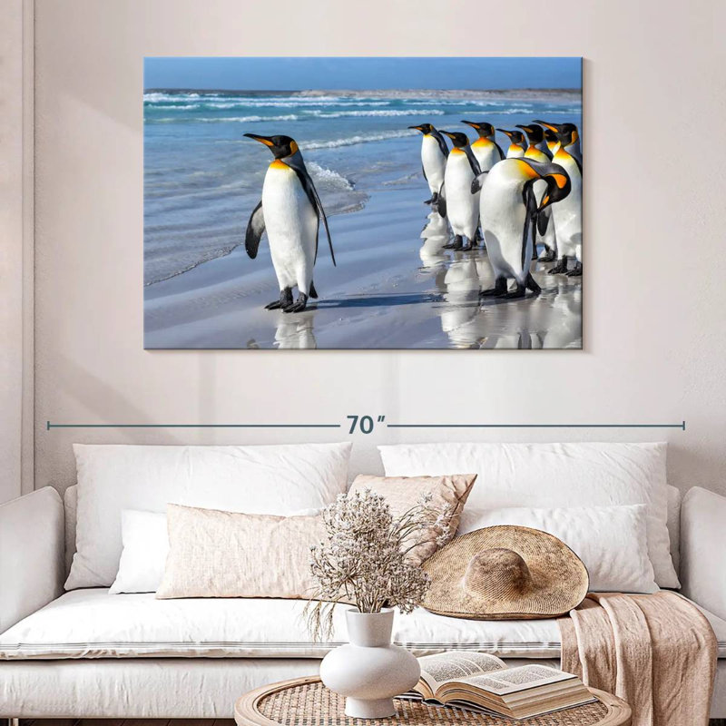 Penguins In The Beach, 32" H x 48" W