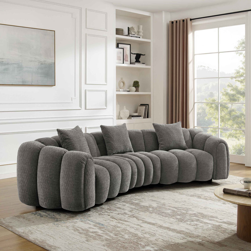 Ollis Minimore Modern Style 126.77" W Modular Curved Shape Type3 4s Sofa, Gray