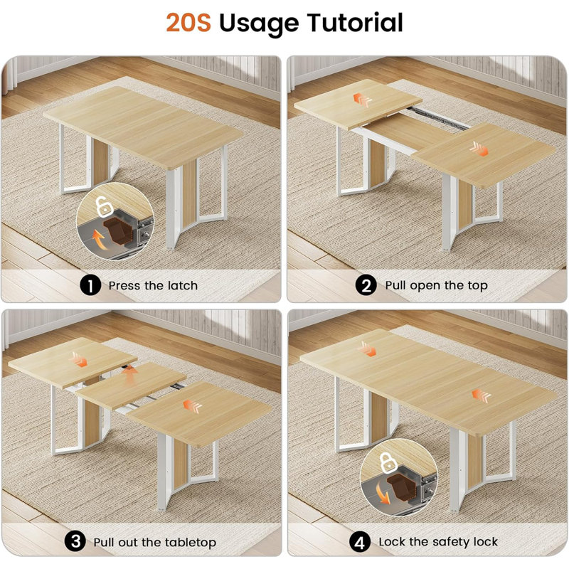 5-Piece Dining Table Set For 4-6 People, 63" Extendable Kitchen Table And 4 Cushion Chairs, Dining Room Table With Mdf Board & Metal Frame For Small Space, Easy Clean
