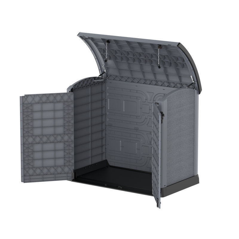 Arc Lid Rattan Horizontal Garbage Shed, Gray