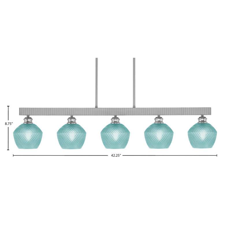 Barre d'éclairage à 5 lumières Edge avec verre de 6 po, Nickel brossé, Turquoise