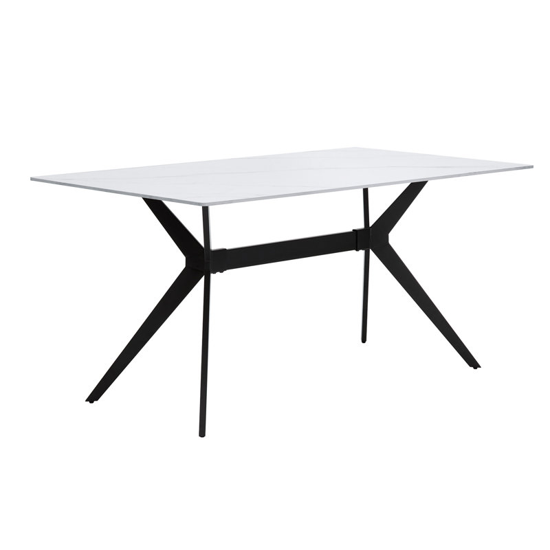 Table de salle à manger moderne avec plateau en pierre frittée et pieds en métal noir