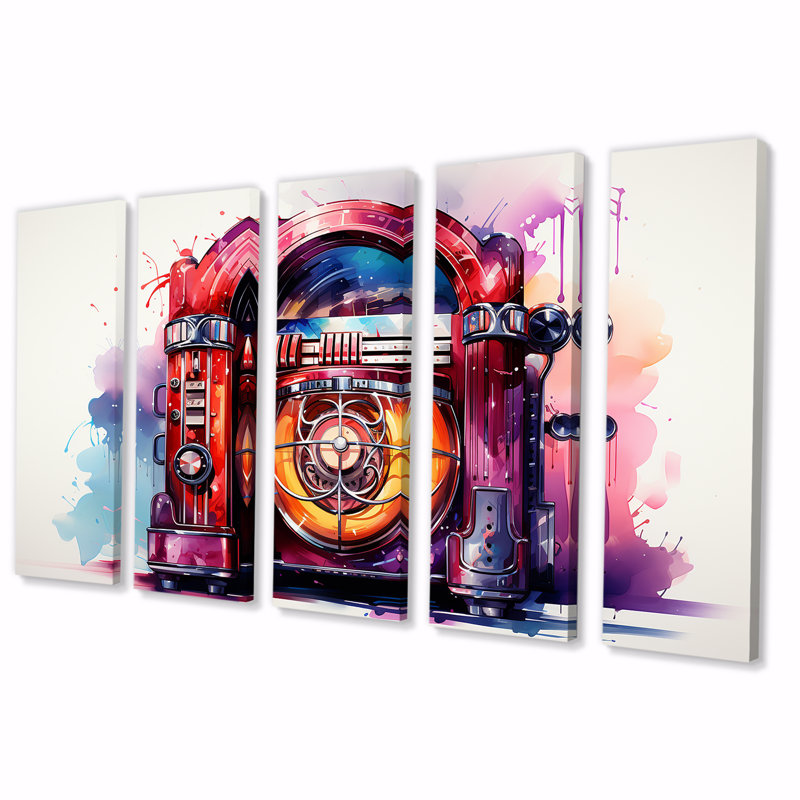 Rock N Roll Jukebox Fever I - Jukeboxes, art mural 5 pièces, H 28 po x l 60 po