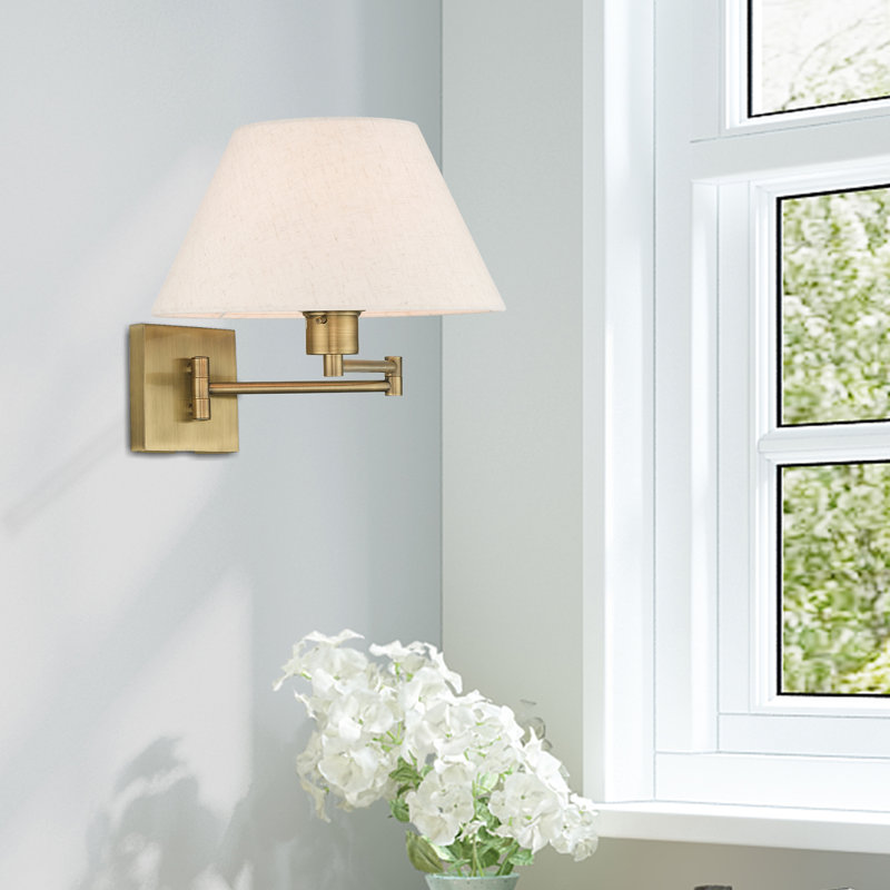 Mckella Steel Swing Arm Sconce, Oatmeal, Antique Brass