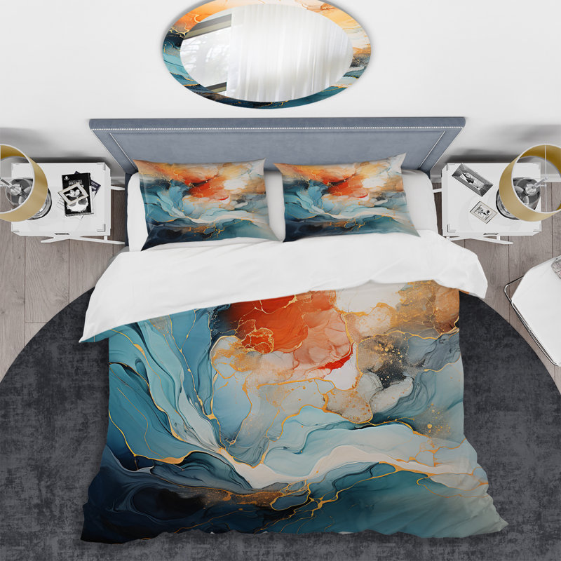 Ensemble de housse de couette en microfibre / polyester Teal Orange Bold Abstract Collage II