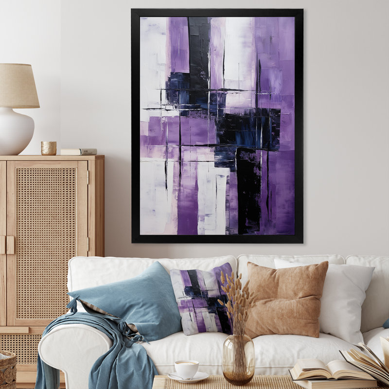 Tachisme mauve, cubisme, brosse 5 - Tachisme, art mural, Cadre simple noir, H 20 po x l 12 po x P 1 po