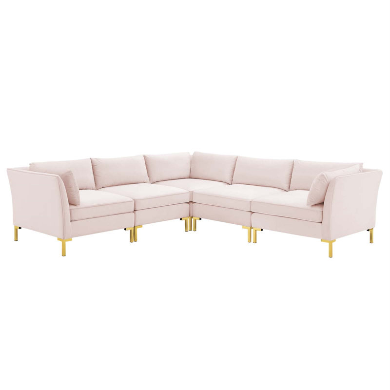 Canapé modulaire en velours performance 5 pièces Ardent, Rose