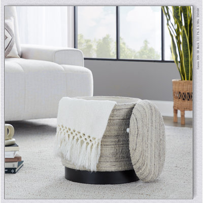 Repose-pieds de rangement de 18 pouces avec structure en métal et laine tissée à la main, parfait pour les sièges supplémentaires et le rangement dissimulé.