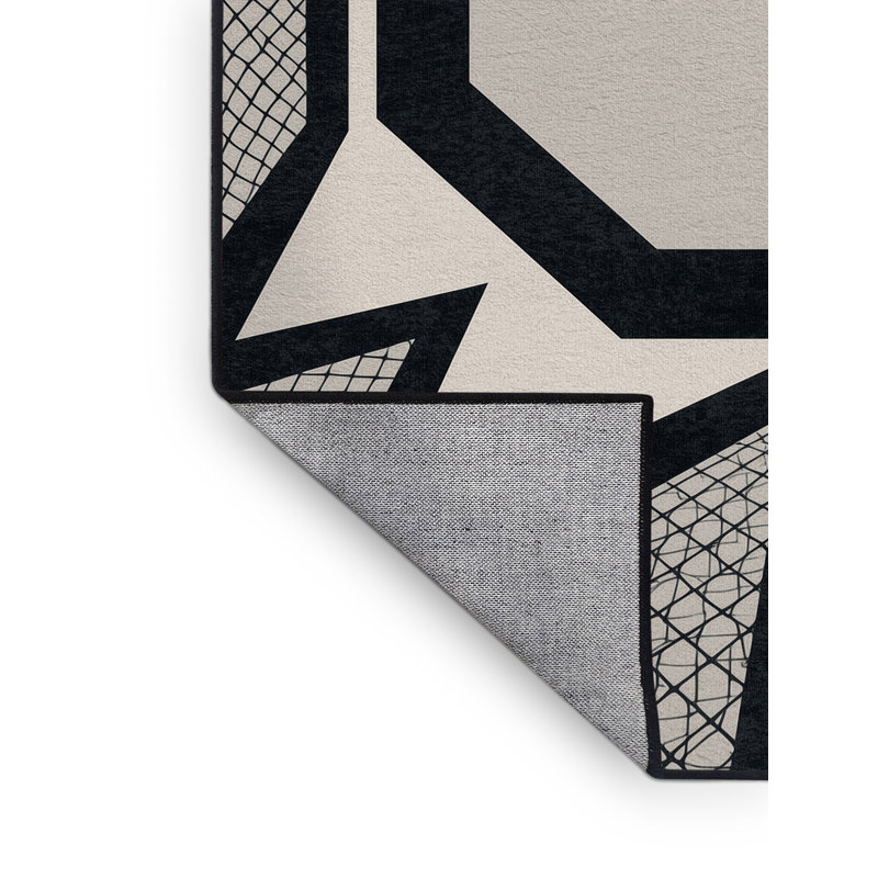 Machine Washable Aguilar Mixed Martial Arts Octagon Scene Modern Geometric Rug in Gray – Black Binding, 6x9