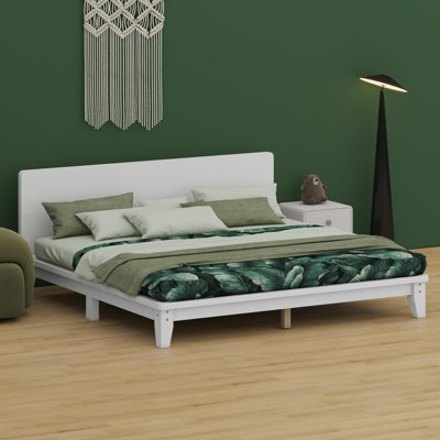 Base de lit plateforme avec tête de lit élégante et lattes de bois