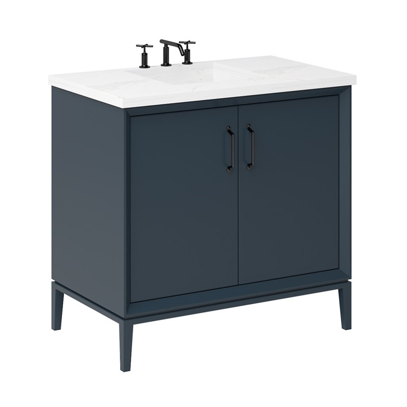 Alexandra Single Bath Vanity, Hague Blue, 30", Matte Black