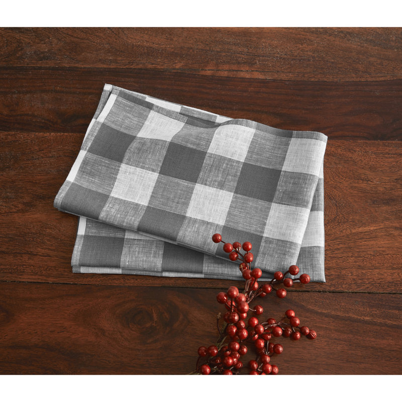 Buffalo Checks - 100% Pure Linen Kitchen Towel, Gray/White