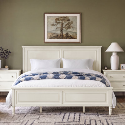 Mid-Century Modern Solid Wood Panel Bed With Headboard