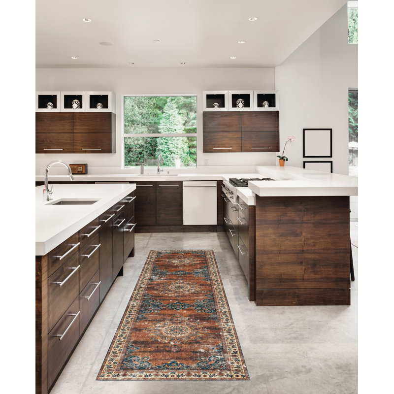 Chyanna Machine Washable Russet and Ivory Area Rug, Runner 2' x 8'