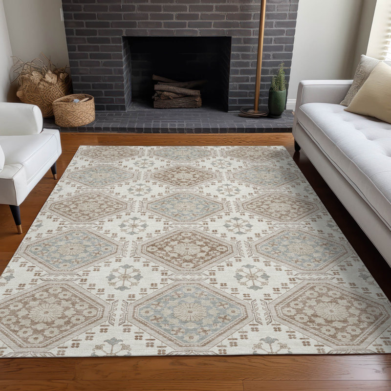 Tapis ivoire Christain ACN1445 intérieur / extérieur lavable à la machine, Rectangle 2 pi 6 po x 3 pi 10 po