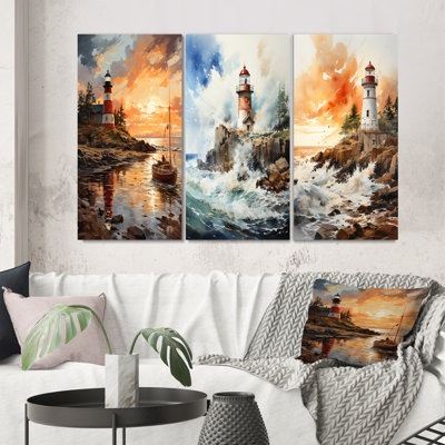 " Lighthouses By The Cliff " 3 - Pieces
