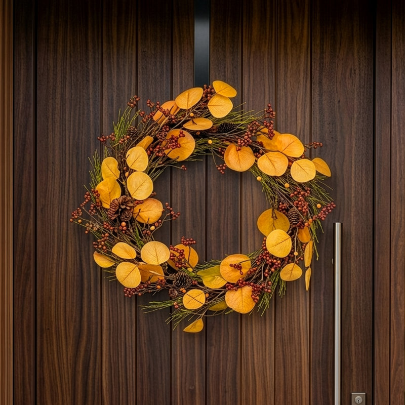 GOLDEN MEADOW - 26" Autumn Wreath with Warm White LED Microbulbs 