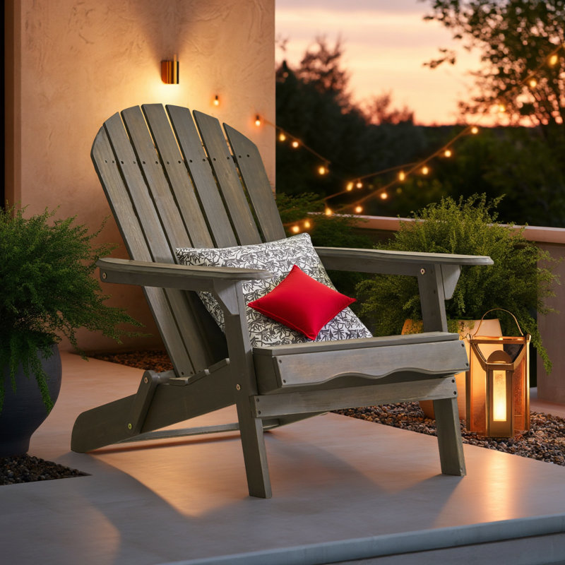 Acacia Wood Folding Adirondack Chair, Taupe
