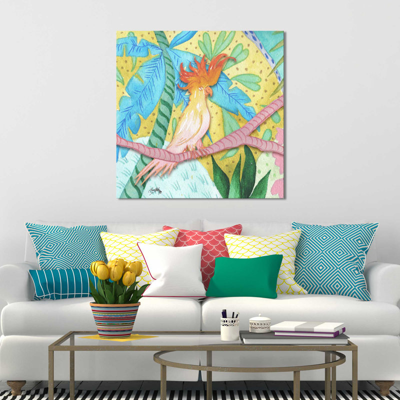 «Playful Parrot», reproduction de peinture à l'aquarelle, H 24 po x l 24 po x P 1,5 po, Toile tendue