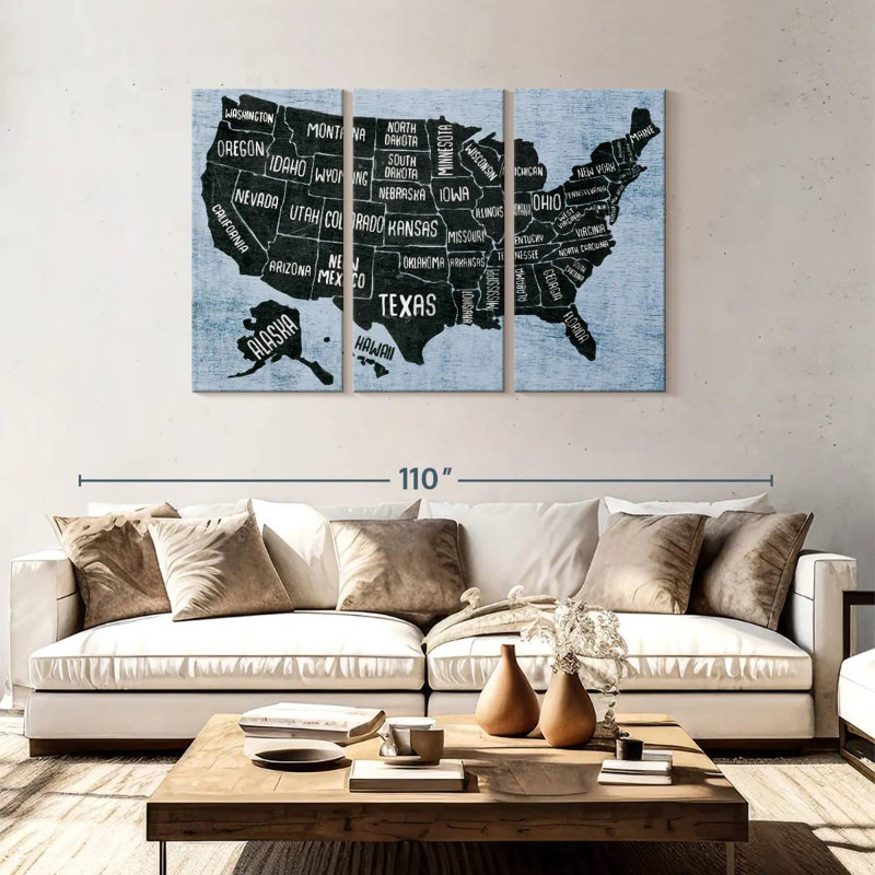 Carte des États-Unis de Keiri BW, H 48 po x l 74 po